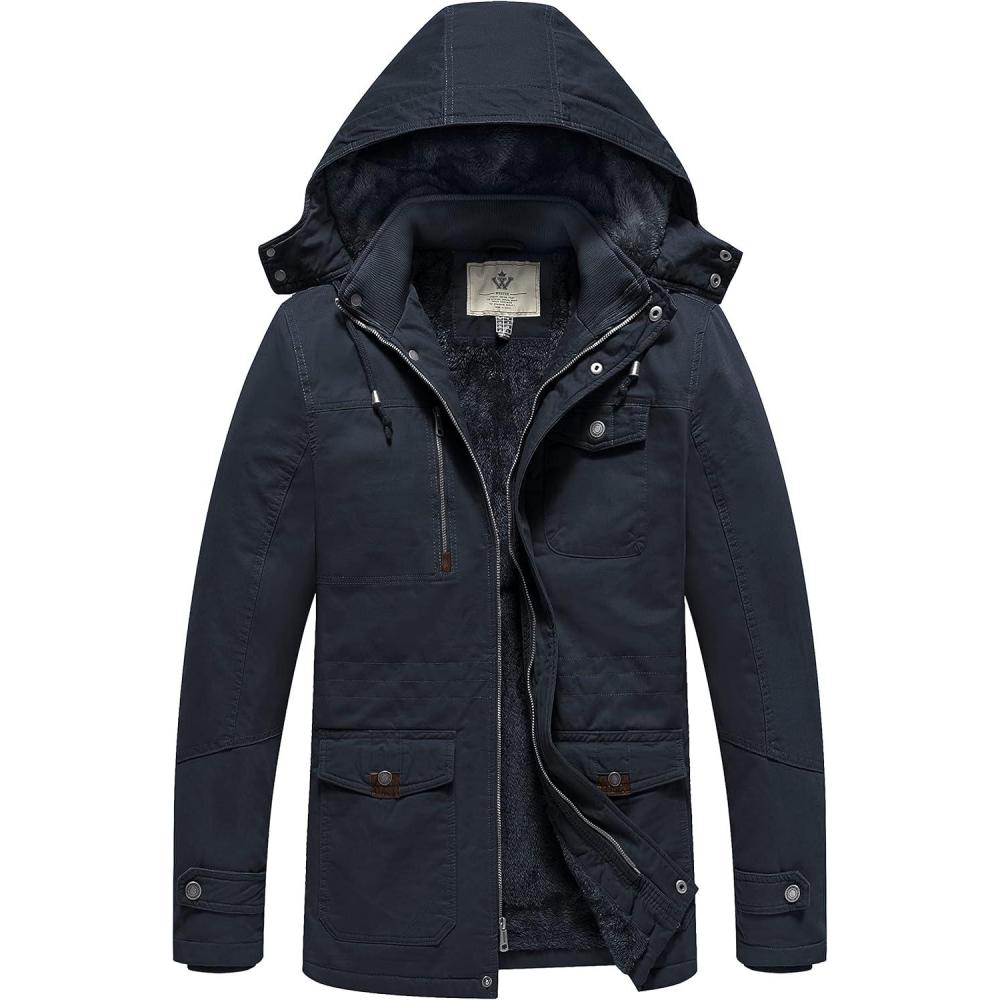 imageWenVen Mens Winter Thicken Cotton Parka Jacket Warm Coat with Removable HoodNavy
