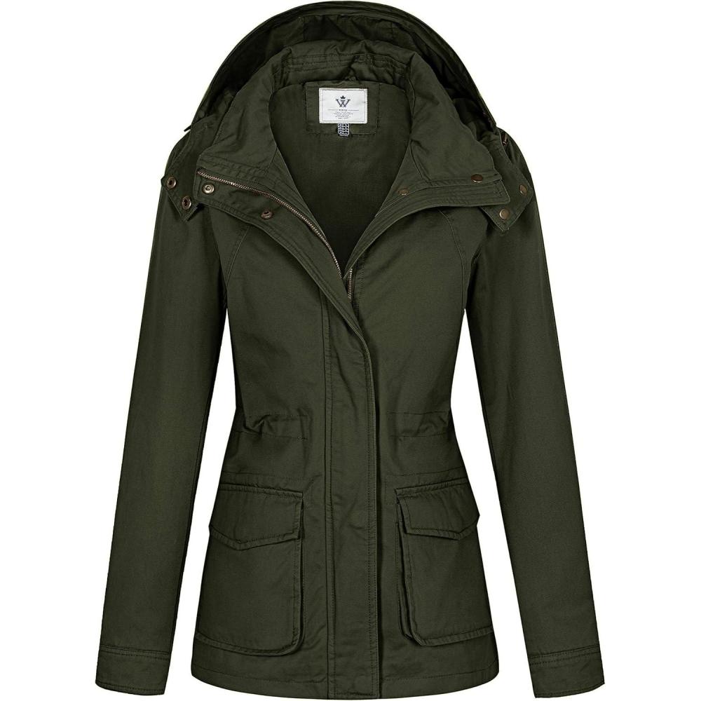 imageWenVen Womens Anorak Military Jacket Lightweight Casual Cotton Coat with HoodArmy Green