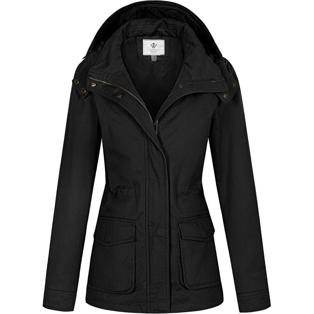 imageWenVen Womens Anorak Military Jacket Lightweight Casual Cotton Coat with HoodBlack