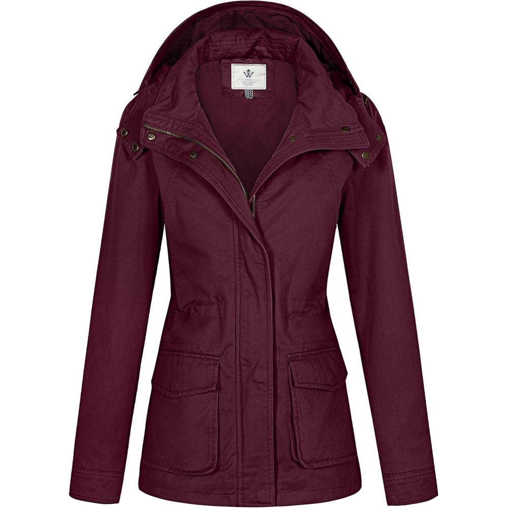 imageWenVen Womens Anorak Military Jacket Lightweight Casual Cotton Coat with HoodDeep Wine
