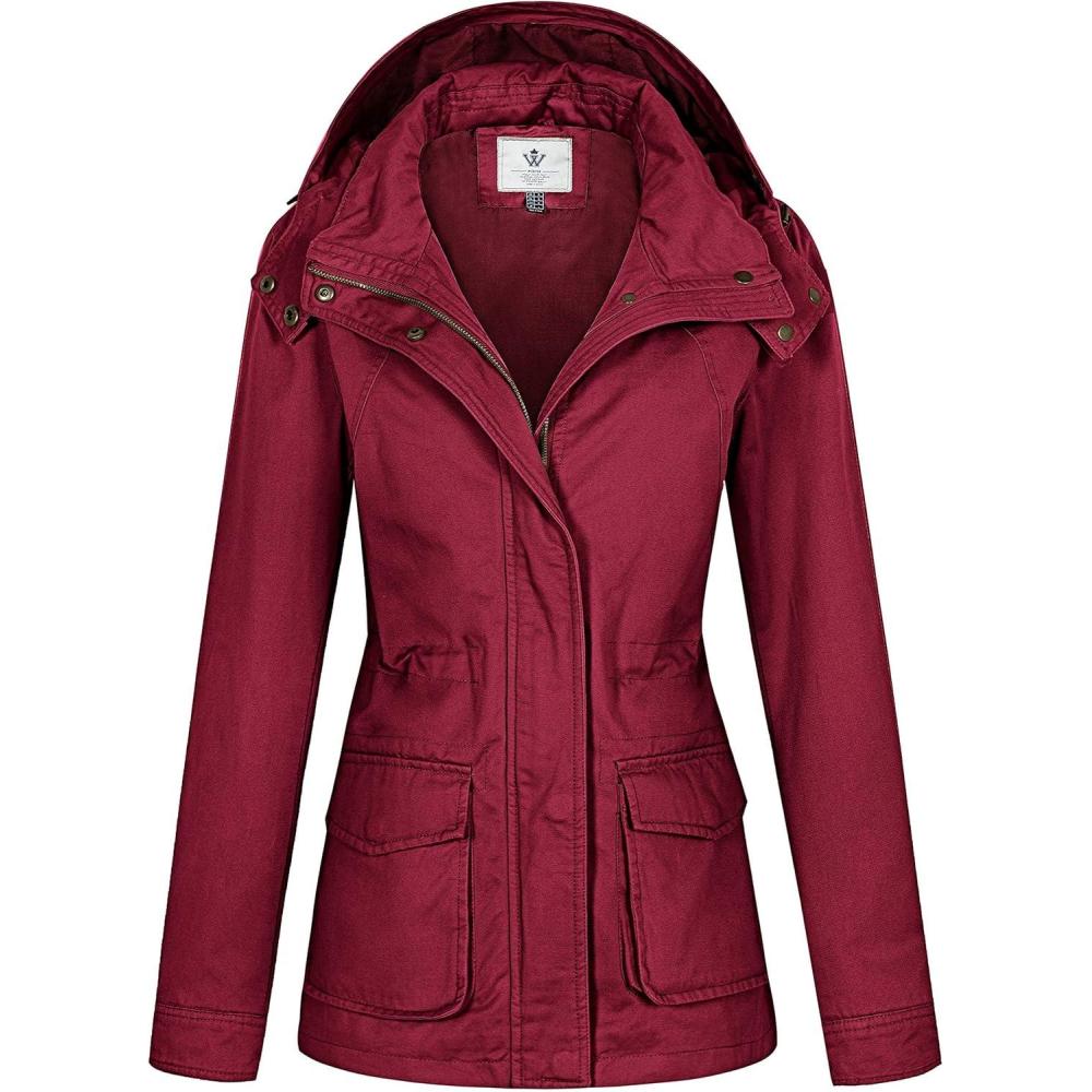 imageWenVen Womens Anorak Military Jacket Lightweight Casual Cotton Coat with HoodRed