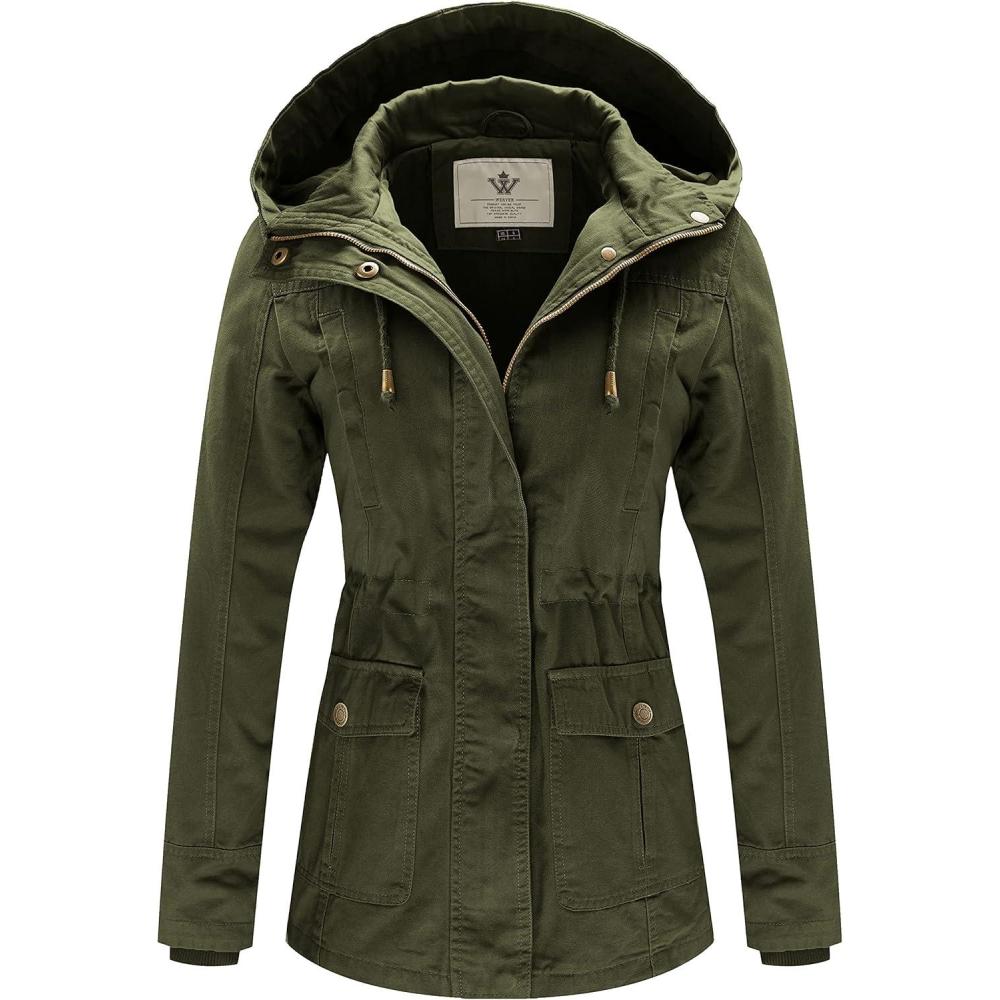 imageWenVen Womens Cotton Military Jacket Lightweight Casual Anorak Coat with Hood