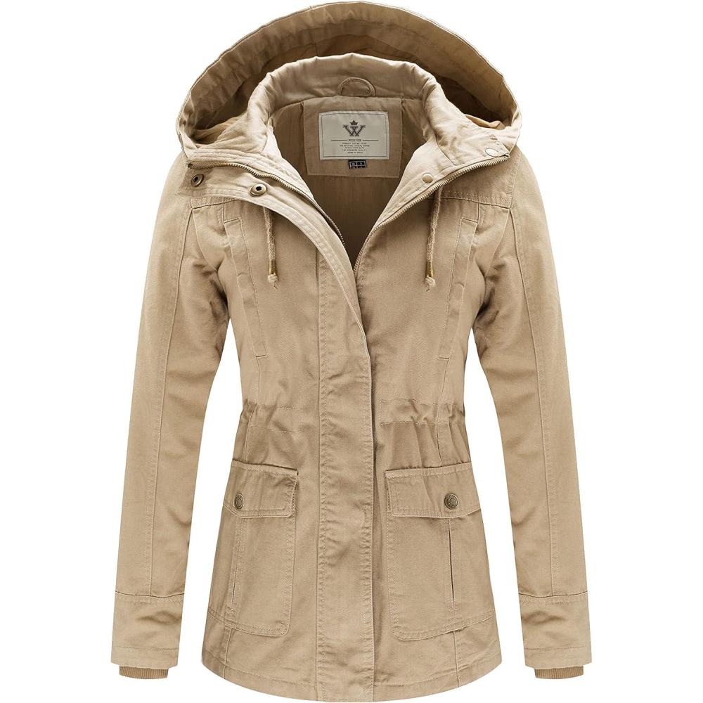 imageWenVen Womens Cotton Military Jacket Lightweight Casual Anorak Coat with HoodKhaki