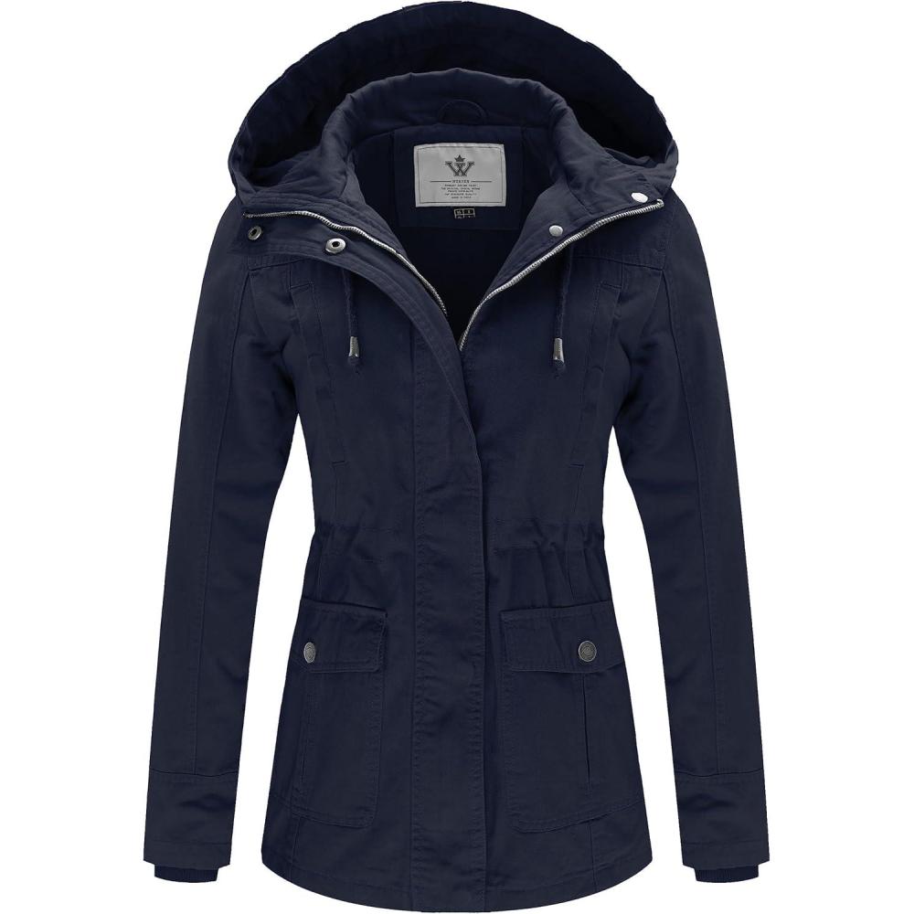 imageWenVen Womens Cotton Military Jacket Lightweight Casual Anorak Coat with HoodNavy