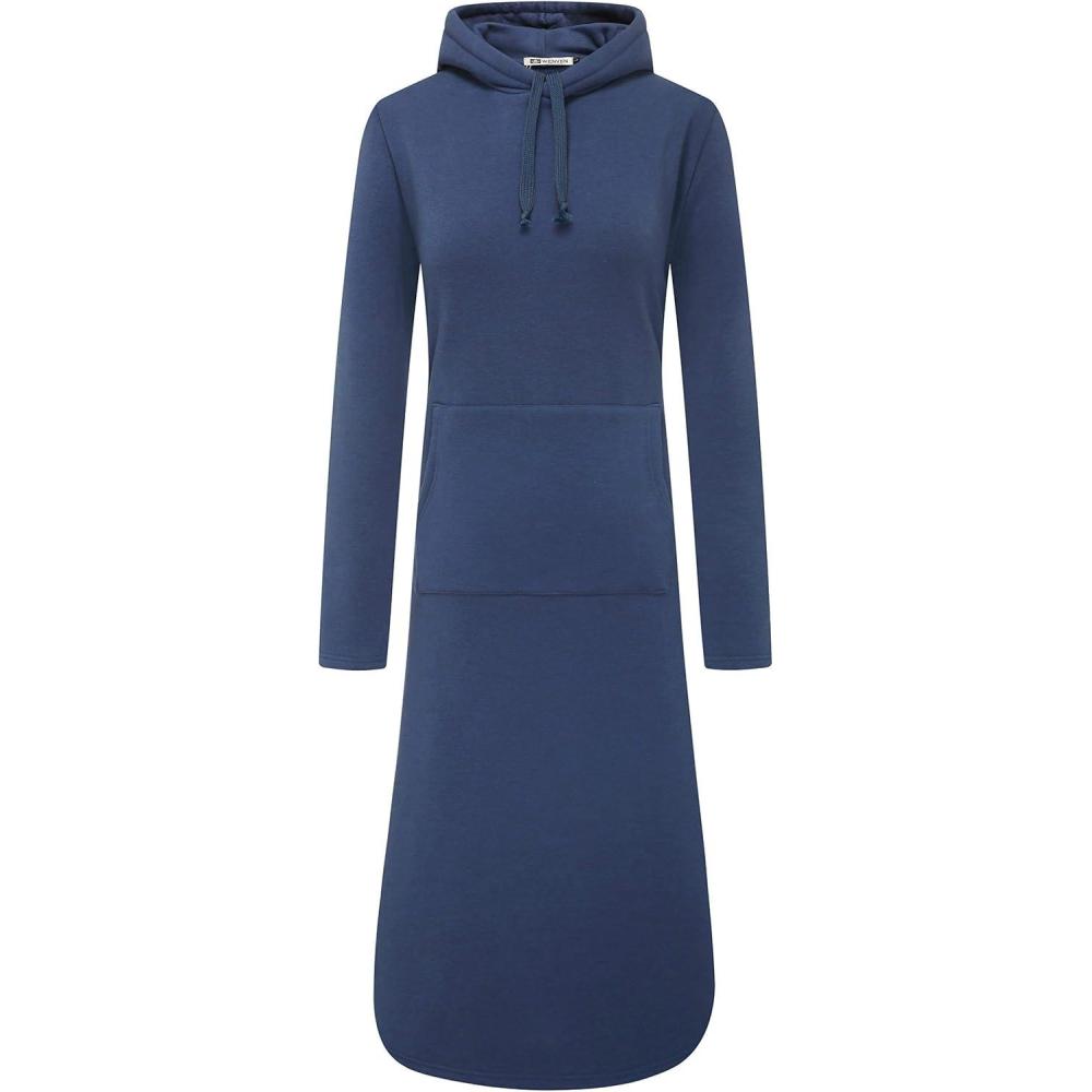 imageWenVen Womens Long Hoodie Dress Thicken Fleece Lined Pullover SweatshirtBlue