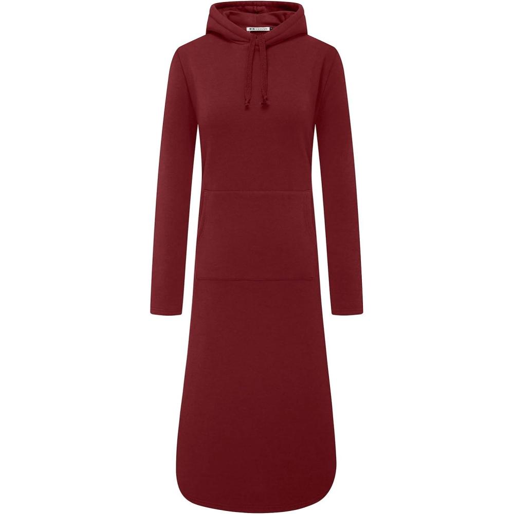 imageWenVen Womens Long Hoodie Dress Thicken Fleece Lined Pullover SweatshirtClaret
