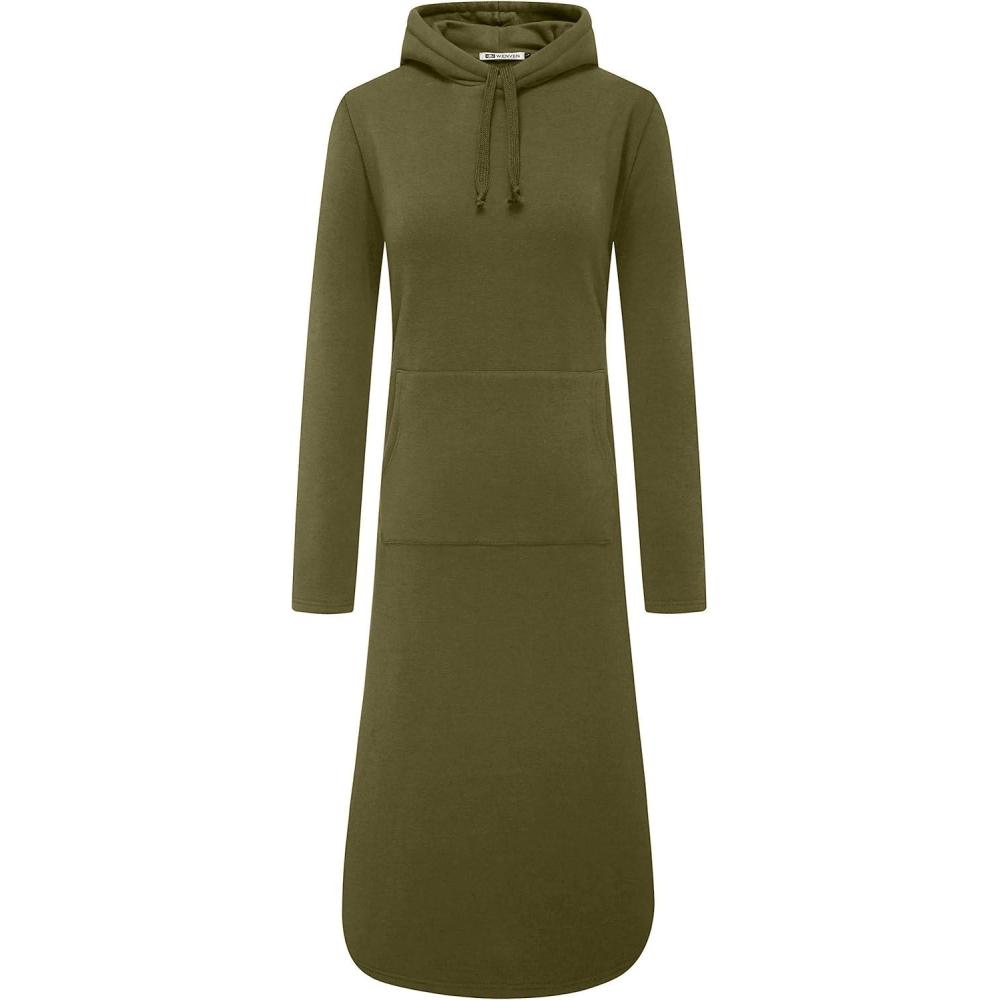imageWenVen Womens Long Hoodie Dress Thicken Fleece Lined Pullover SweatshirtGreen
