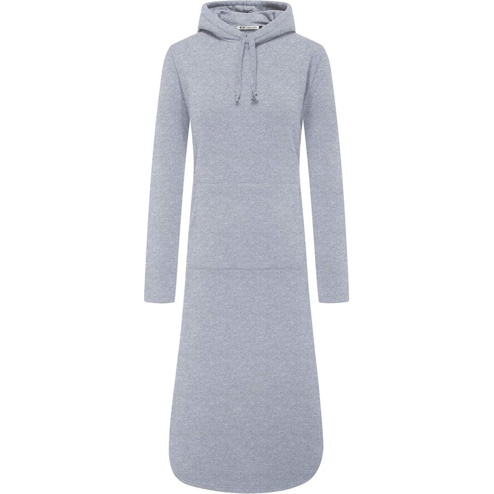 imageWenVen Womens Long Hoodie Dress Thicken Fleece Lined Pullover SweatshirtLight Grey