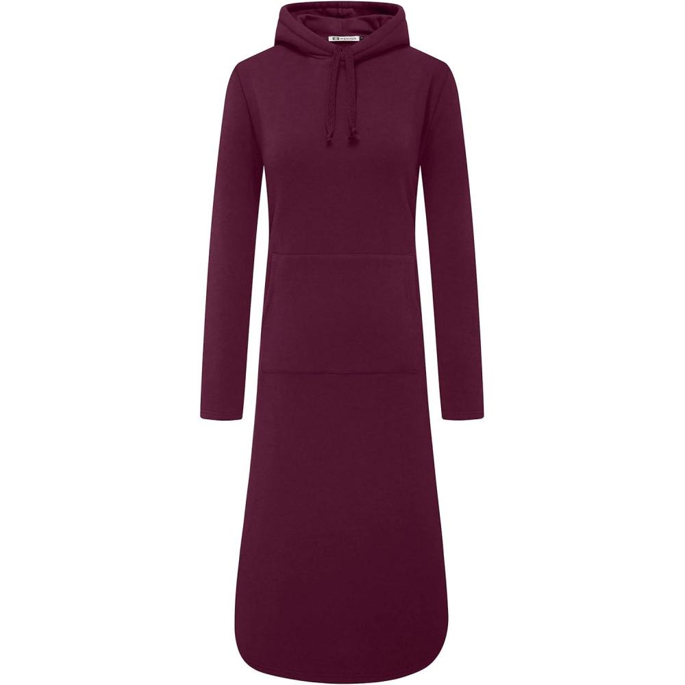 imageWenVen Womens Long Hoodie Dress Thicken Fleece Lined Pullover SweatshirtPurple