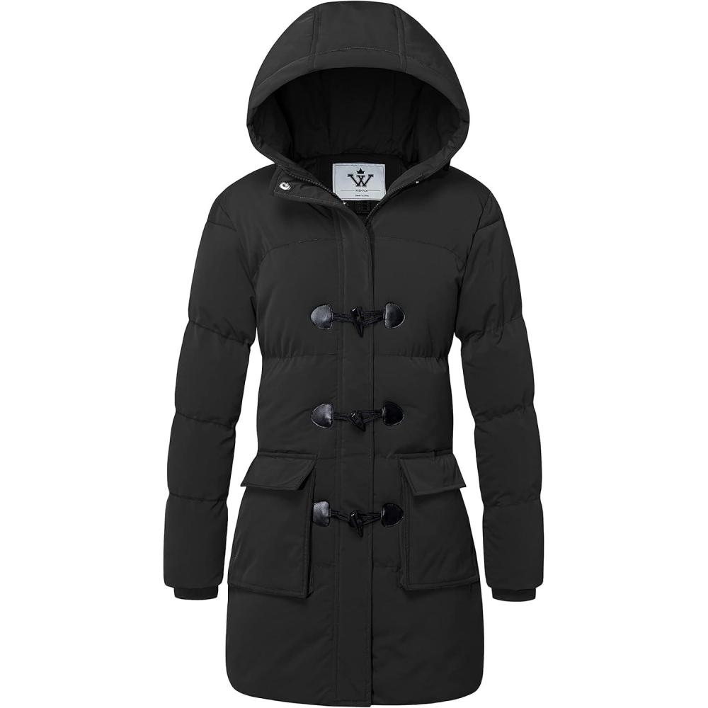 imageWenVen Womens Winter Hooded Long Coat Waterproof Warm Thick Puffer JacketBlack