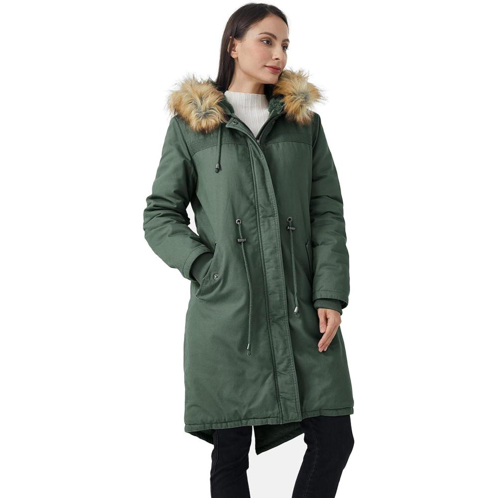 imageWenVen Womens Winter Long Hooded Sherpa Lined Parka Jacket Warm CoatLight Olive