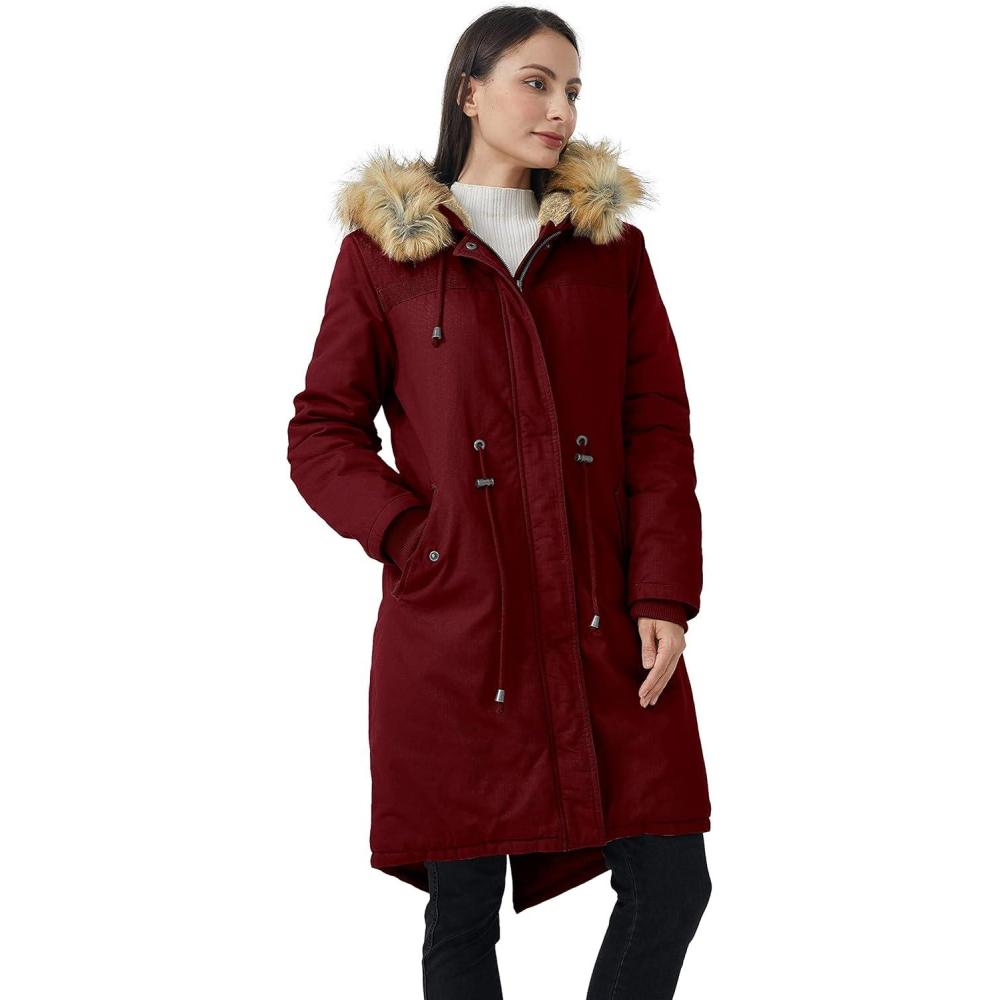 imageWenVen Womens Winter Long Hooded Sherpa Lined Parka Jacket Warm CoatRed