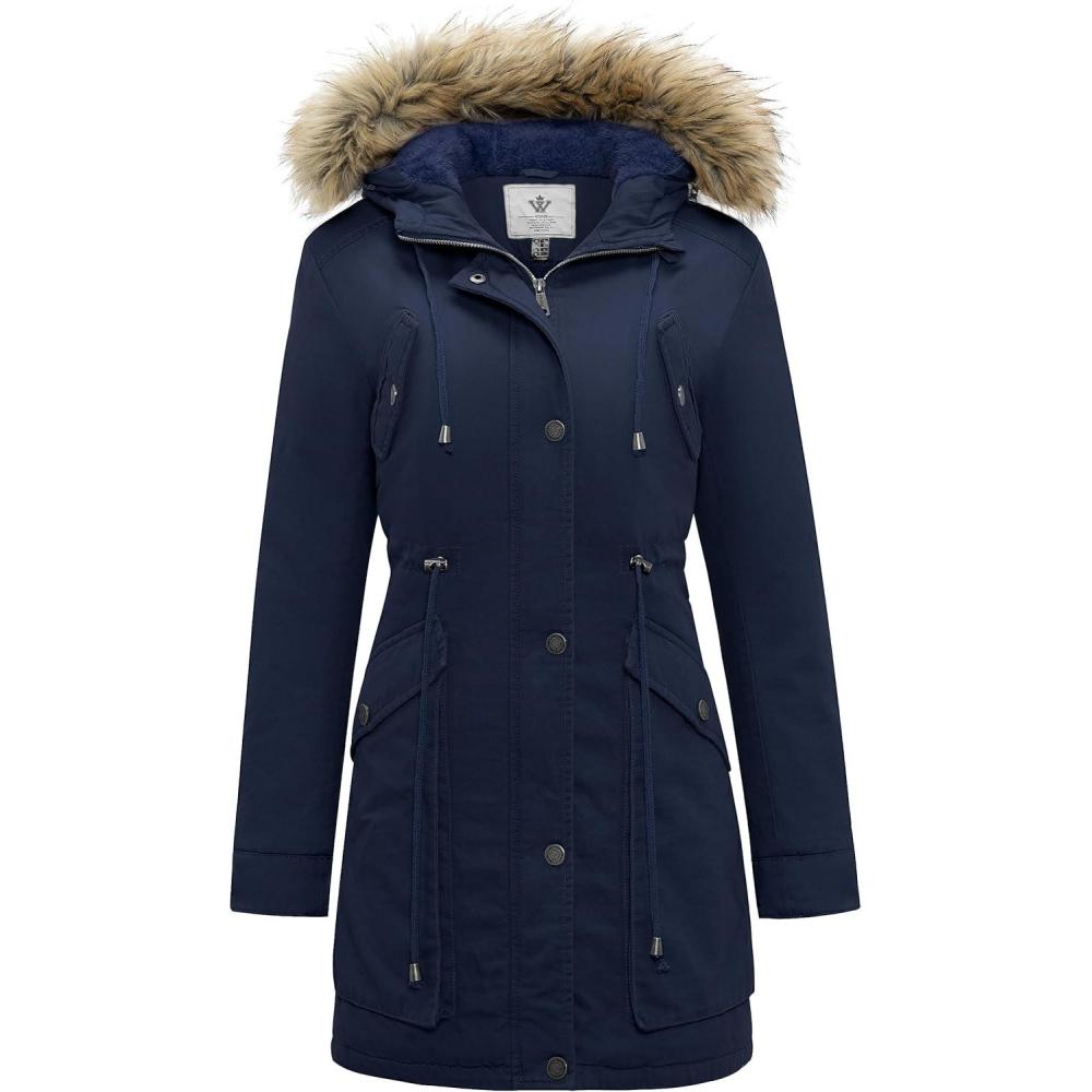 imageWenVen Womens Winter Thicken Fleece Jacket Fur Hooded Military Parka CoatDark Blue