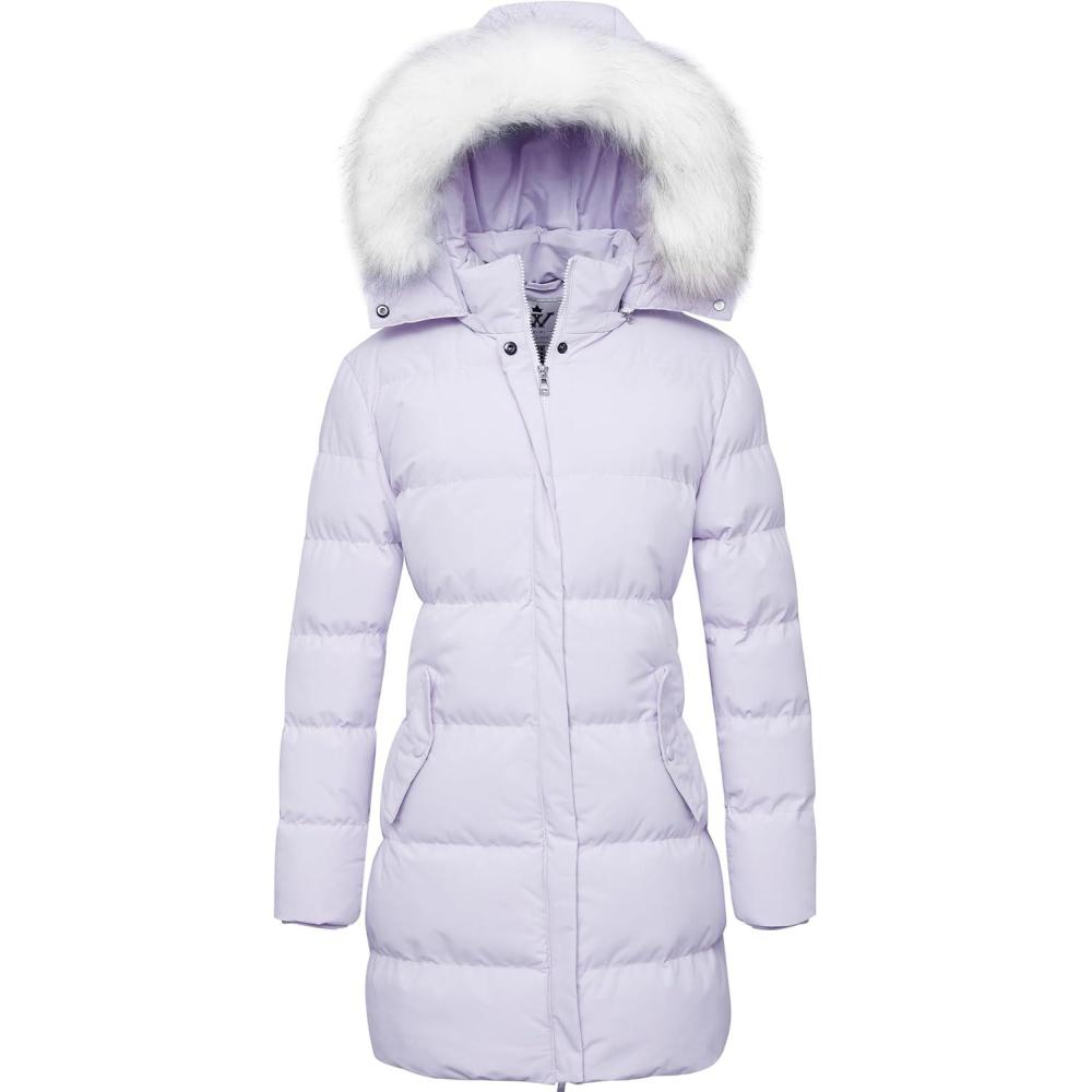 imageWenVen Womens Winter Thicken Puffer Coat Warm Jacket with Faux Fur Removable HoodLight Purple