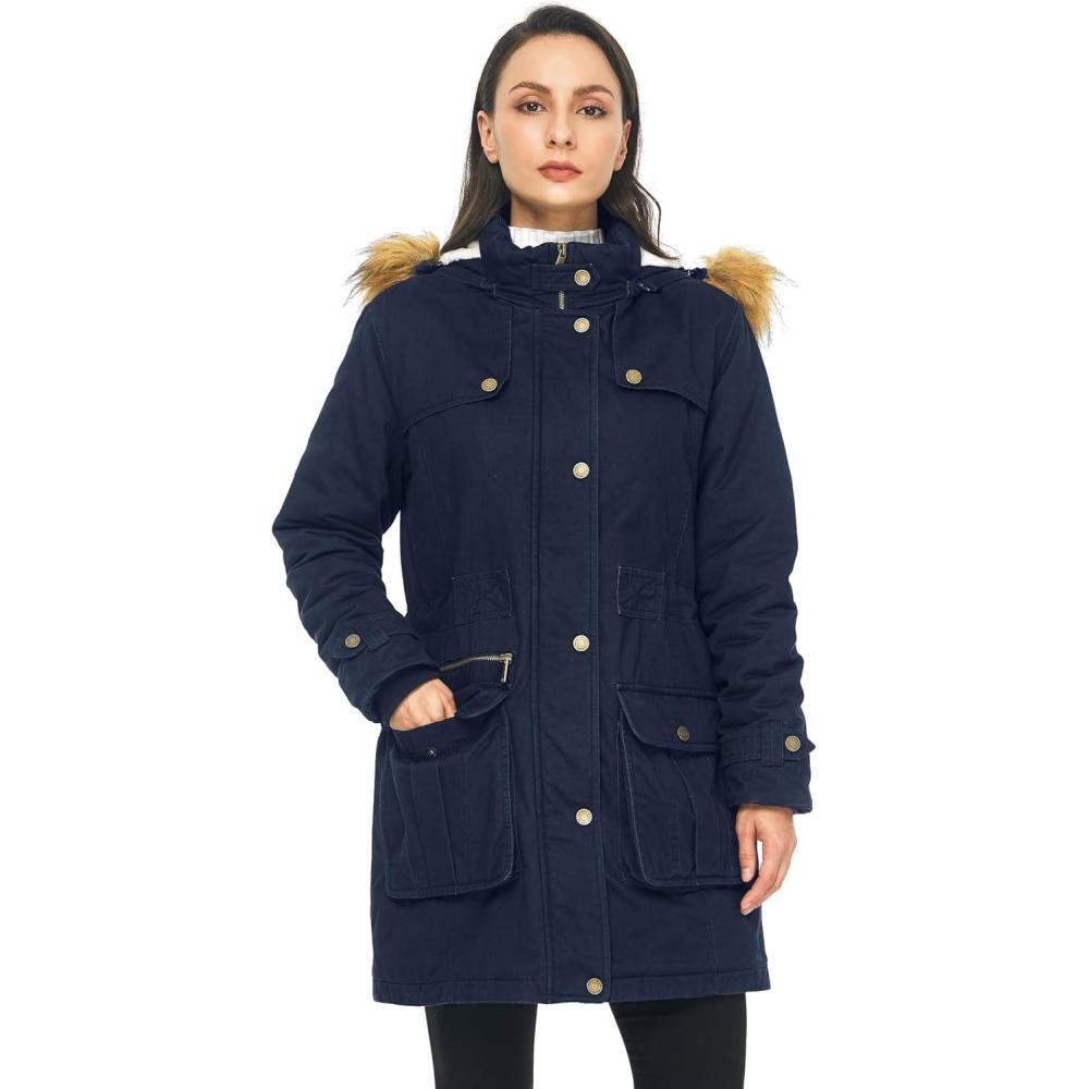 imageWenVen Womens Winter Warm Military Parka Jacket with Detachable Faux fur HoodNavy