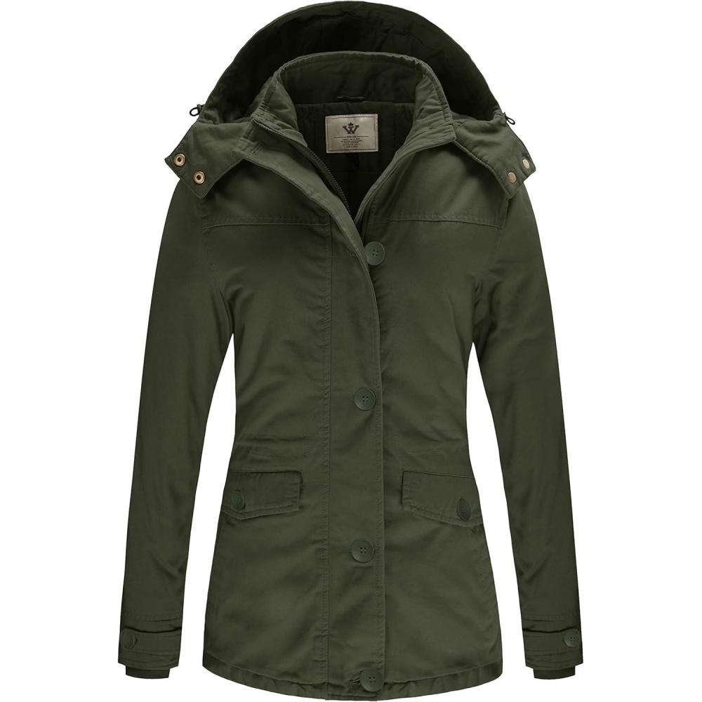 imageWenVen Womens Winter Warm Thicken Military Parka Jacket with Removable HoodArmy Green