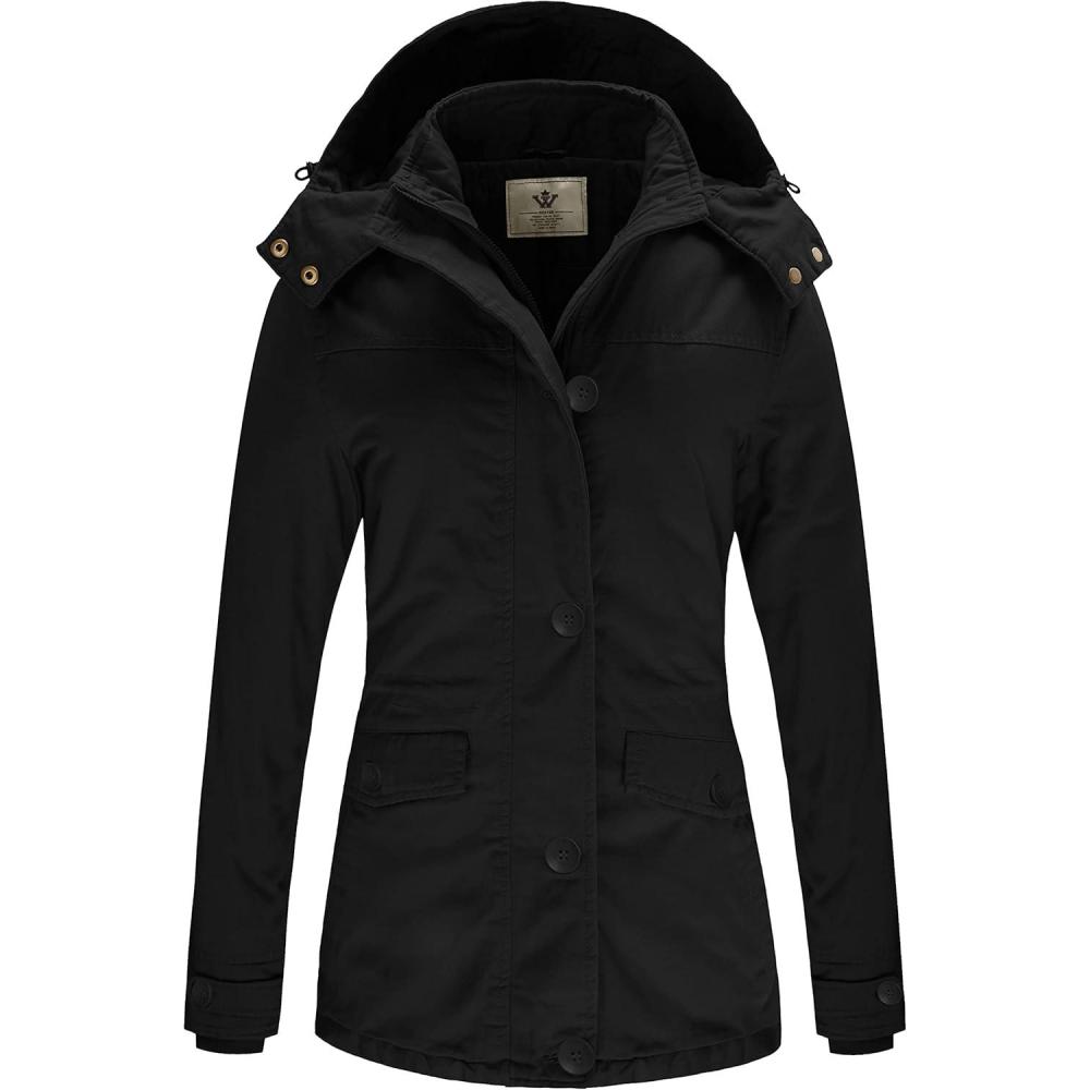 imageWenVen Womens Winter Warm Thicken Military Parka Jacket with Removable HoodBlack
