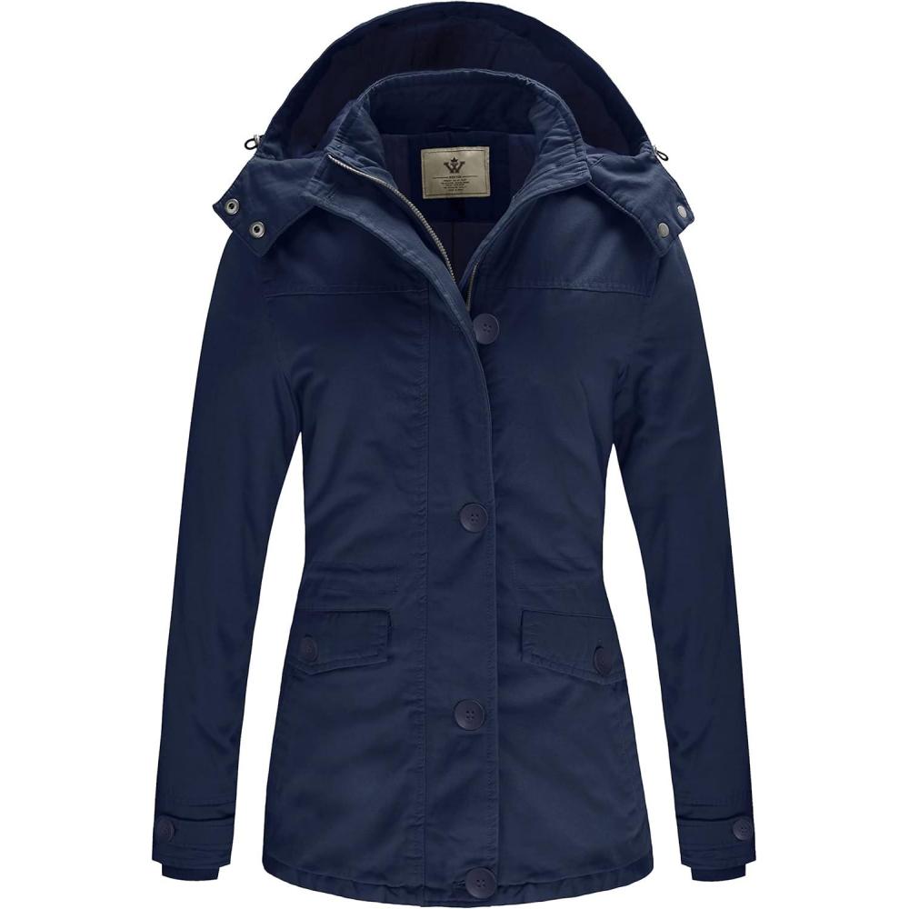 imageWenVen Womens Winter Warm Thicken Military Parka Jacket with Removable HoodNavy