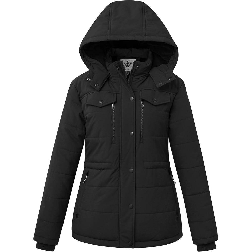 imageWenVen Womens Winter Water Resistant Warm Puffer Coat with Detachable HoodBlack