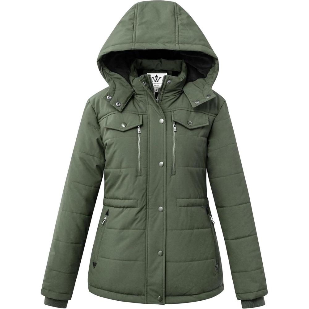 imageWenVen Womens Winter Water Resistant Warm Puffer Coat with Detachable HoodGreen