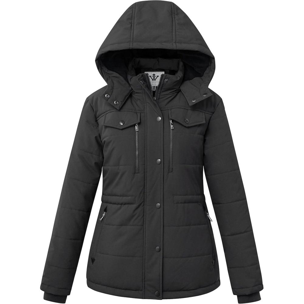 imageWenVen Womens Winter Water Resistant Warm Puffer Coat with Detachable HoodGrey