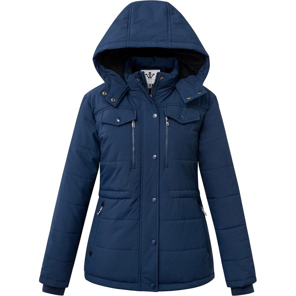 imageWenVen Womens Winter Water Resistant Warm Puffer Coat with Detachable HoodNavy