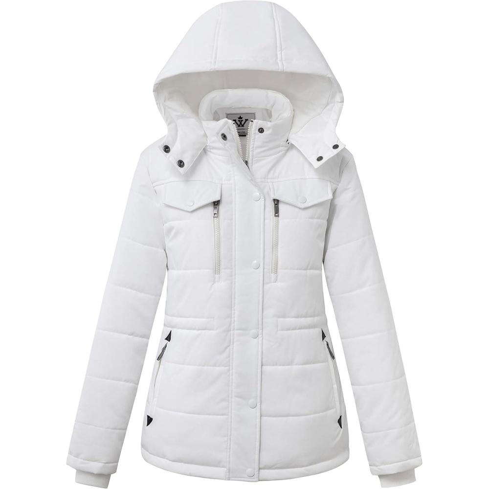 imageWenVen Womens Winter Water Resistant Warm Puffer Coat with Detachable HoodWhite