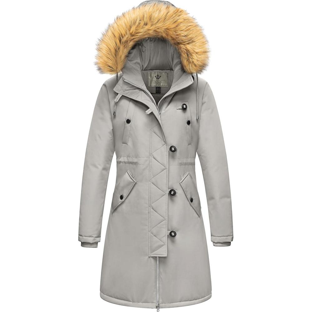 imageWenVen Womens Winter Waterproof Thicken Puffer Jacket Parka Coat with Fur HoodLight Grey
