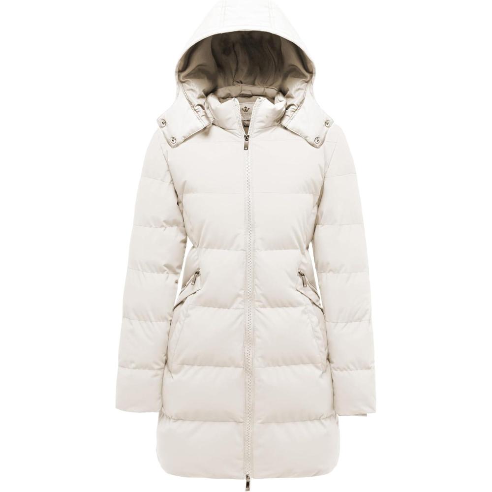 imageWenven Womens Warm Thickened Parka Coat Winter Puffer Jacket with Removable HoodBeige