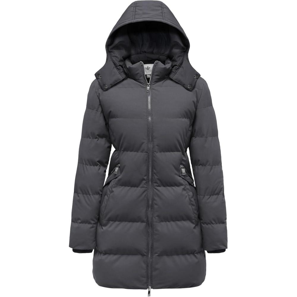 imageWenven Womens Warm Thickened Parka Coat Winter Puffer Jacket with Removable HoodCharcoal