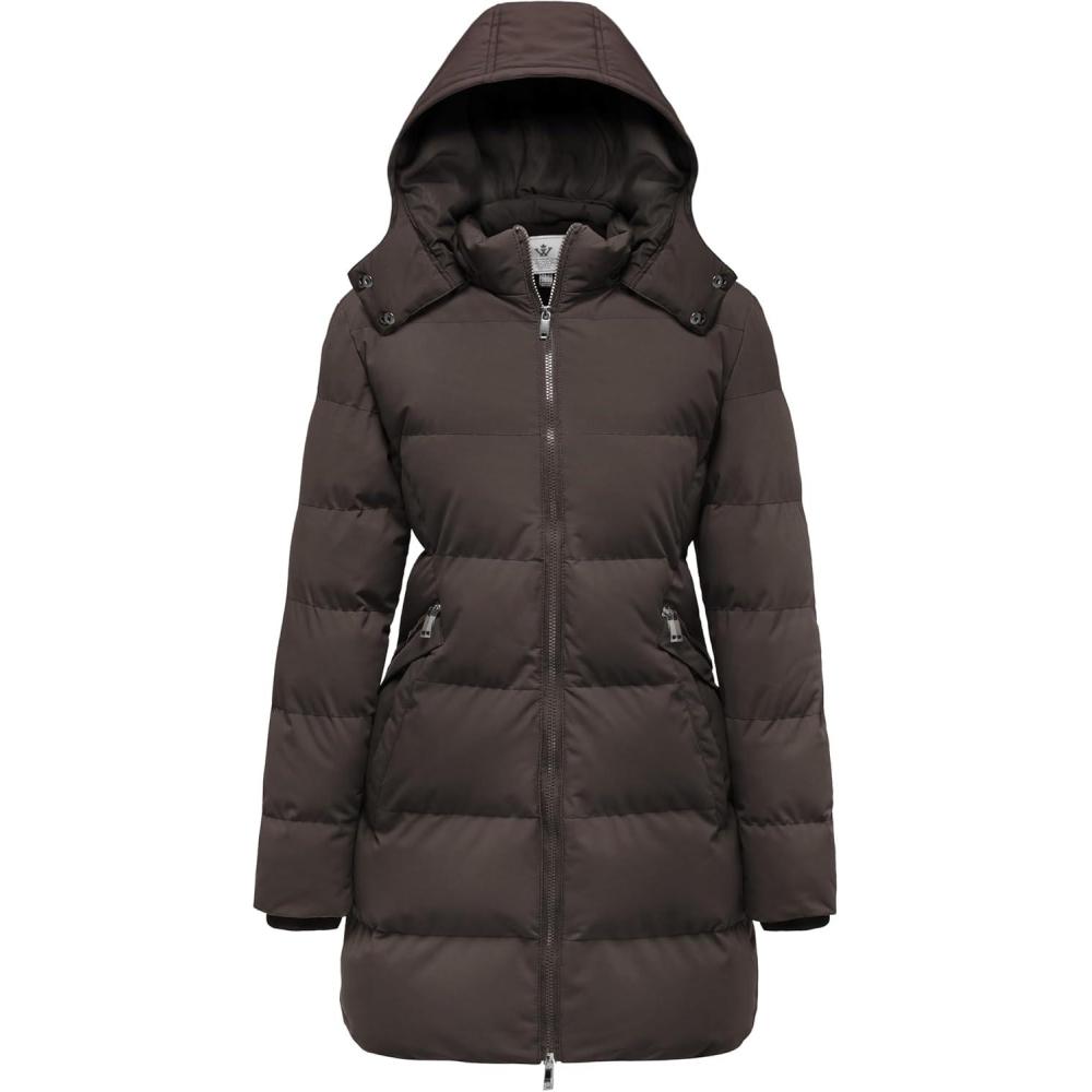 imageWenven Womens Warm Thickened Parka Coat Winter Puffer Jacket with Removable HoodCoffee