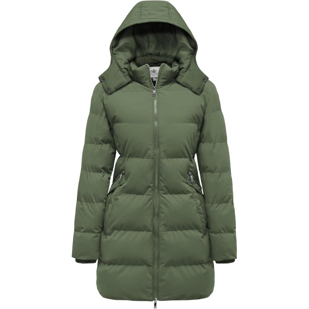 imageWenven Womens Warm Thickened Parka Coat Winter Puffer Jacket with Removable HoodGreen