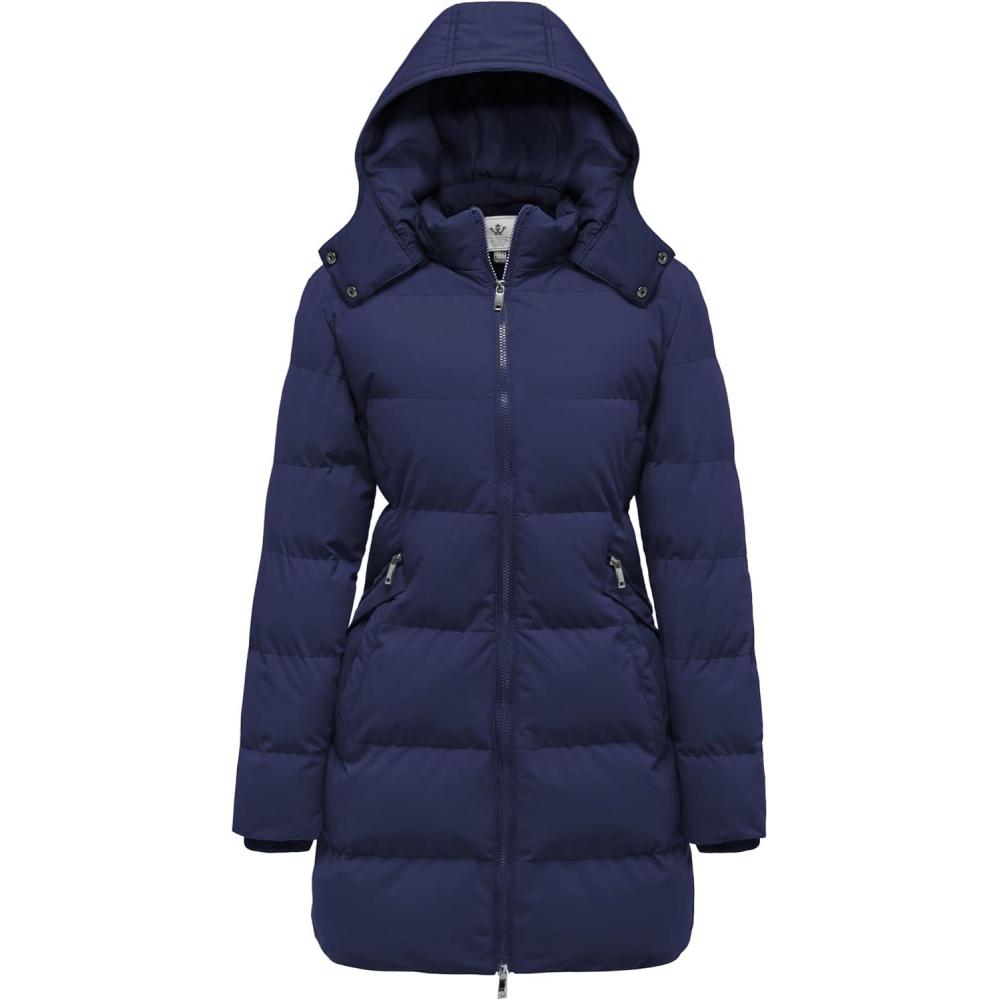imageWenven Womens Warm Thickened Parka Coat Winter Puffer Jacket with Removable HoodNavy