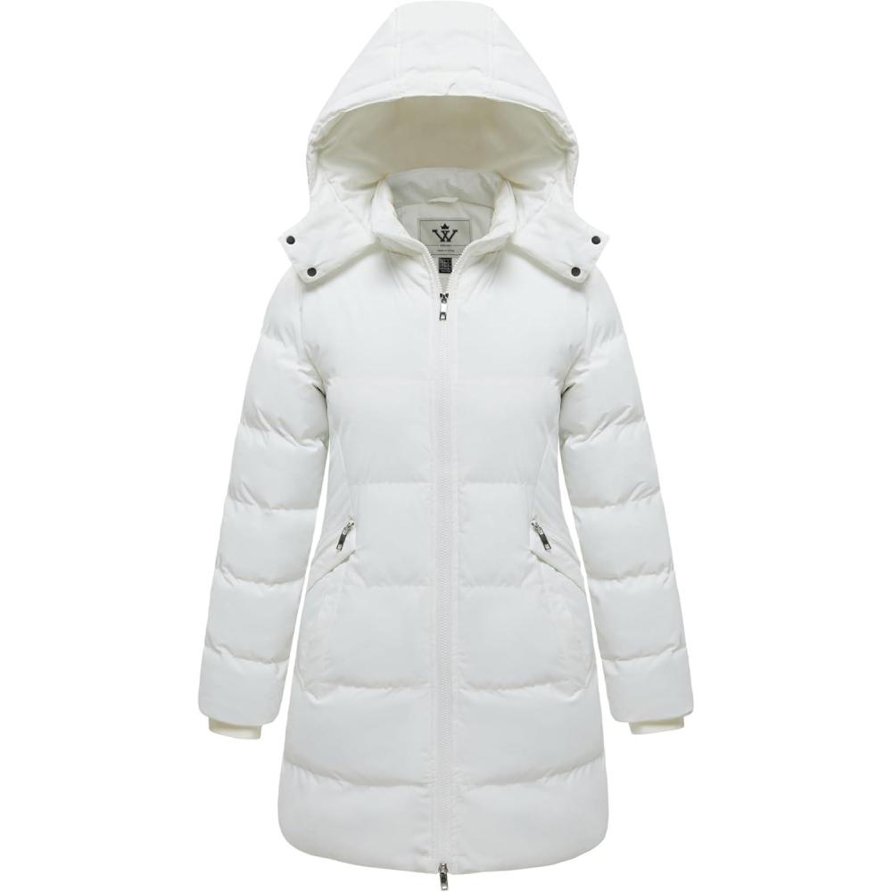 imageWenven Womens Warm Thickened Parka Coat Winter Puffer Jacket with Removable HoodWhite