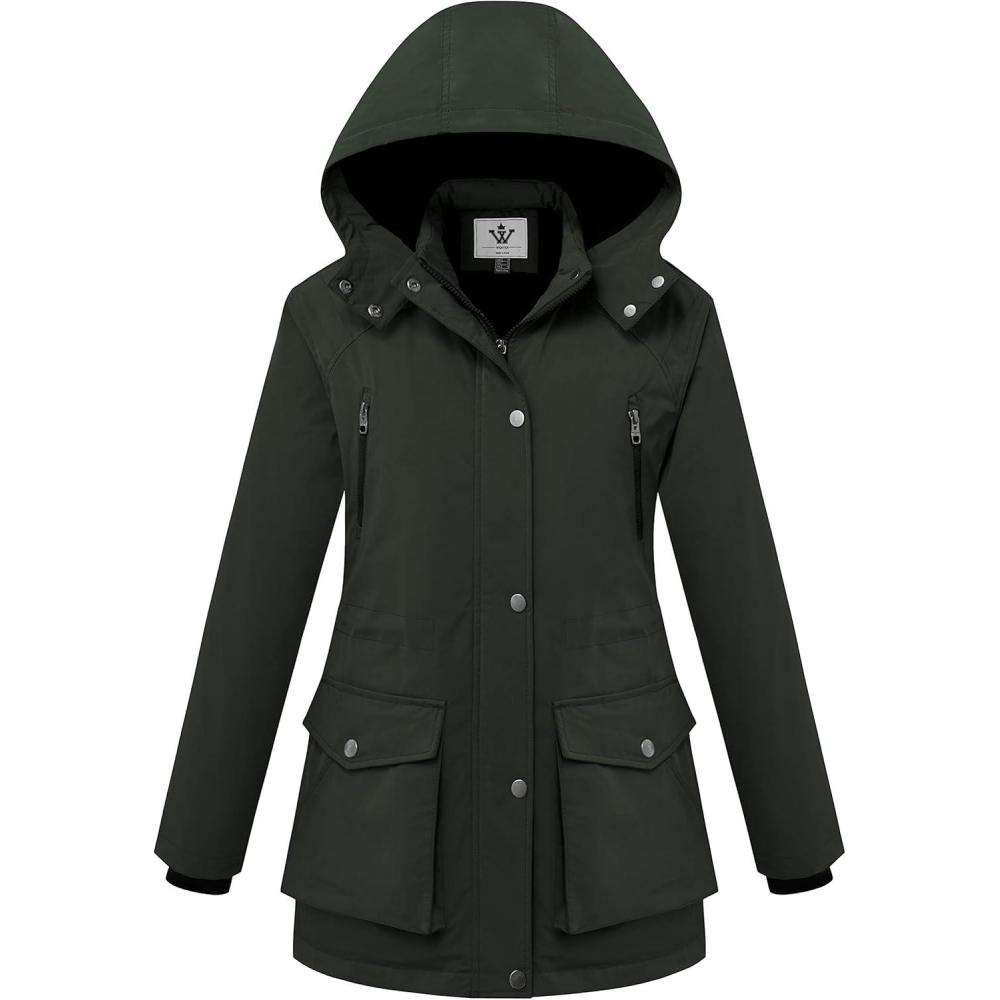 imageWenven Womens Waterproof Winter Coats Warm Thicken Puffer Jackets with Detachable HoodArmy Green