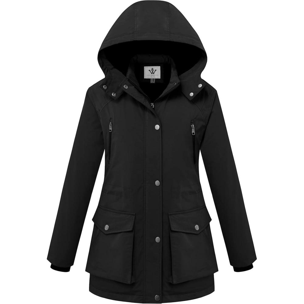 imageWenven Womens Waterproof Winter Coats Warm Thicken Puffer Jackets with Detachable HoodBlack