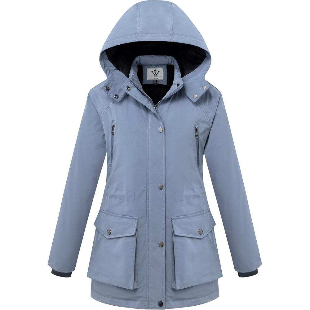 imageWenven Womens Waterproof Winter Coats Warm Thicken Puffer Jackets with Detachable HoodBlue