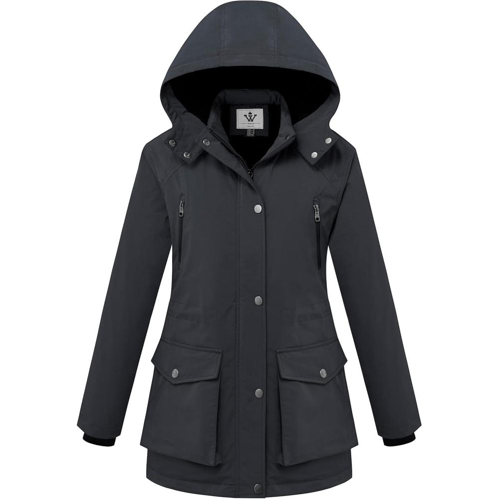 imageWenven Womens Waterproof Winter Coats Warm Thicken Puffer Jackets with Detachable HoodGrey