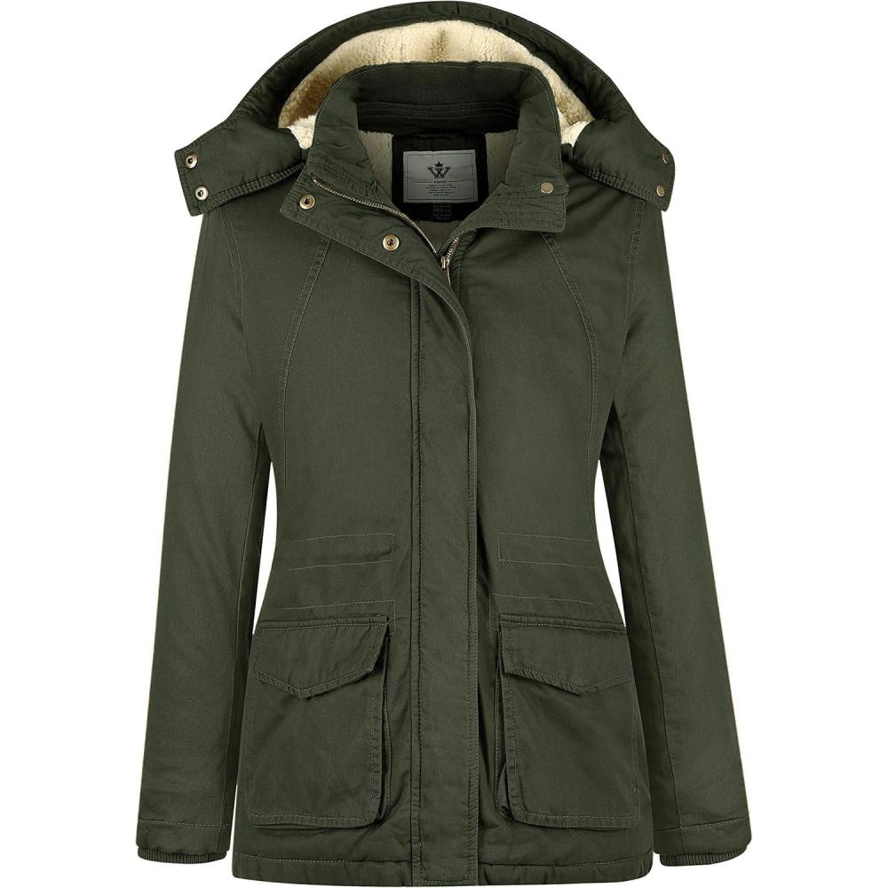 imageWenven Womens Winter Warm Sherpa Lined Jacket Heavy Parka Coat with HoodArmy Green