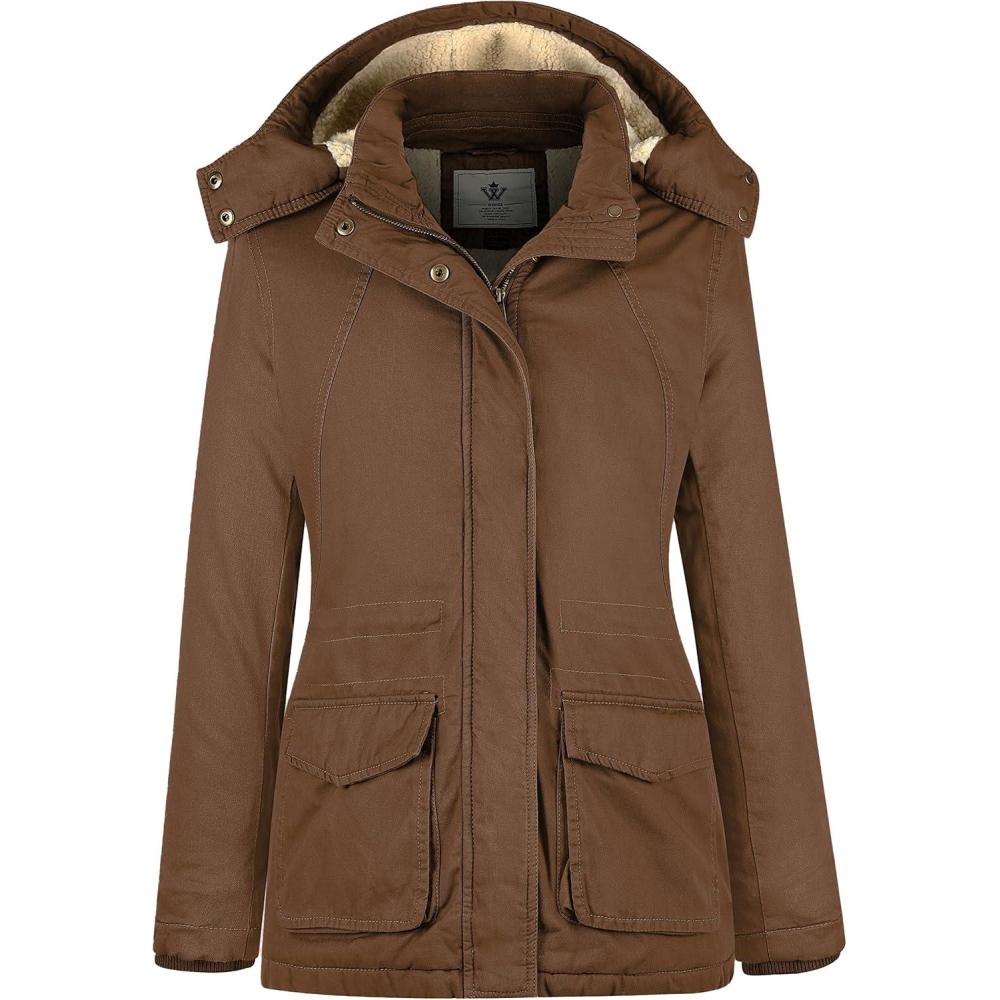 imageWenven Womens Winter Warm Sherpa Lined Jacket Heavy Parka Coat with HoodBrown