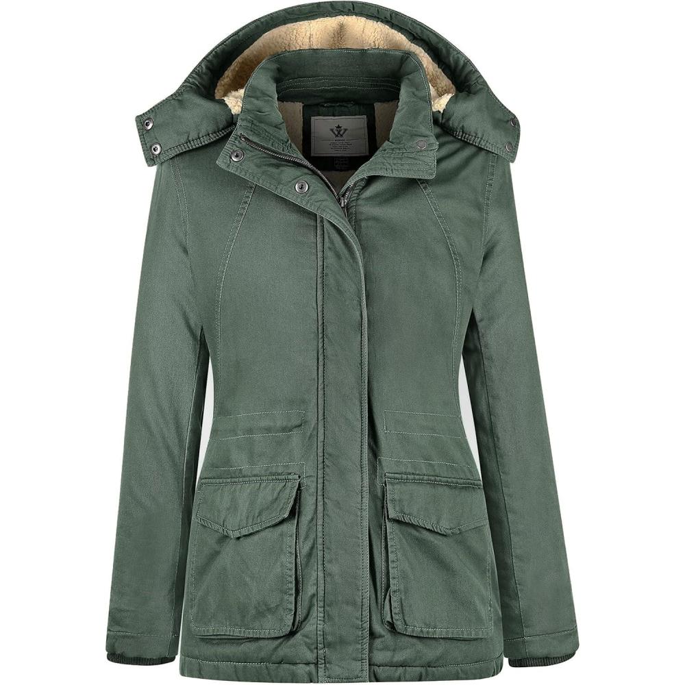 imageWenven Womens Winter Warm Sherpa Lined Jacket Heavy Parka Coat with HoodGreen