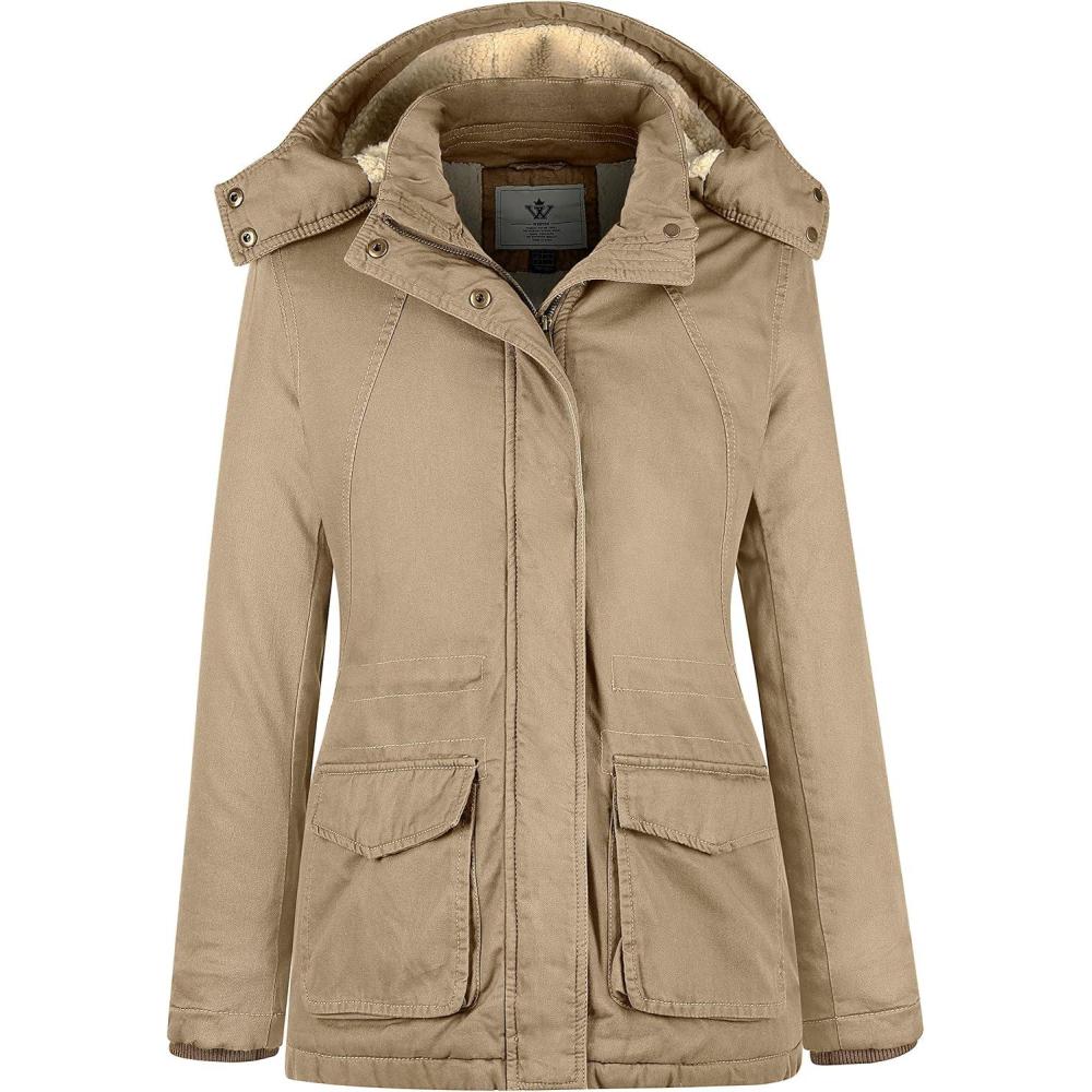 imageWenven Womens Winter Warm Sherpa Lined Jacket Heavy Parka Coat with HoodKhaki2