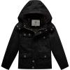 WenVen Boy’s Lightweight Casual Cotton Military Jacket Outerwear with Hood(Black)