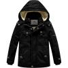 WenVen Boy’s Winter Sherpa Jacket Heavy Twill Cotton Military Coat with Hood(Black)