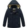 WenVen Boy’s Winter Sherpa Jacket Heavy Twill Cotton Military Coat with Hood(Blue)