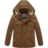 WenVen Boy’s Winter Sherpa Jacket Heavy Twill Cotton Military Coat with Hood(Brown)