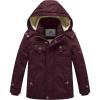 WenVen Boy’s Winter Sherpa Jacket Heavy Twill Cotton Military Coat with Hood(Deep Wine)