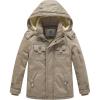 WenVen Boy’s Winter Sherpa Jacket Heavy Twill Cotton Military Coat with Hood(Khaki)