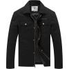 WenVen Men’s Casual Canvas Cotton Military Lapel Jacket(Black)