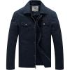 WenVen Men’s Casual Canvas Cotton Military Lapel Jacket(Navy)